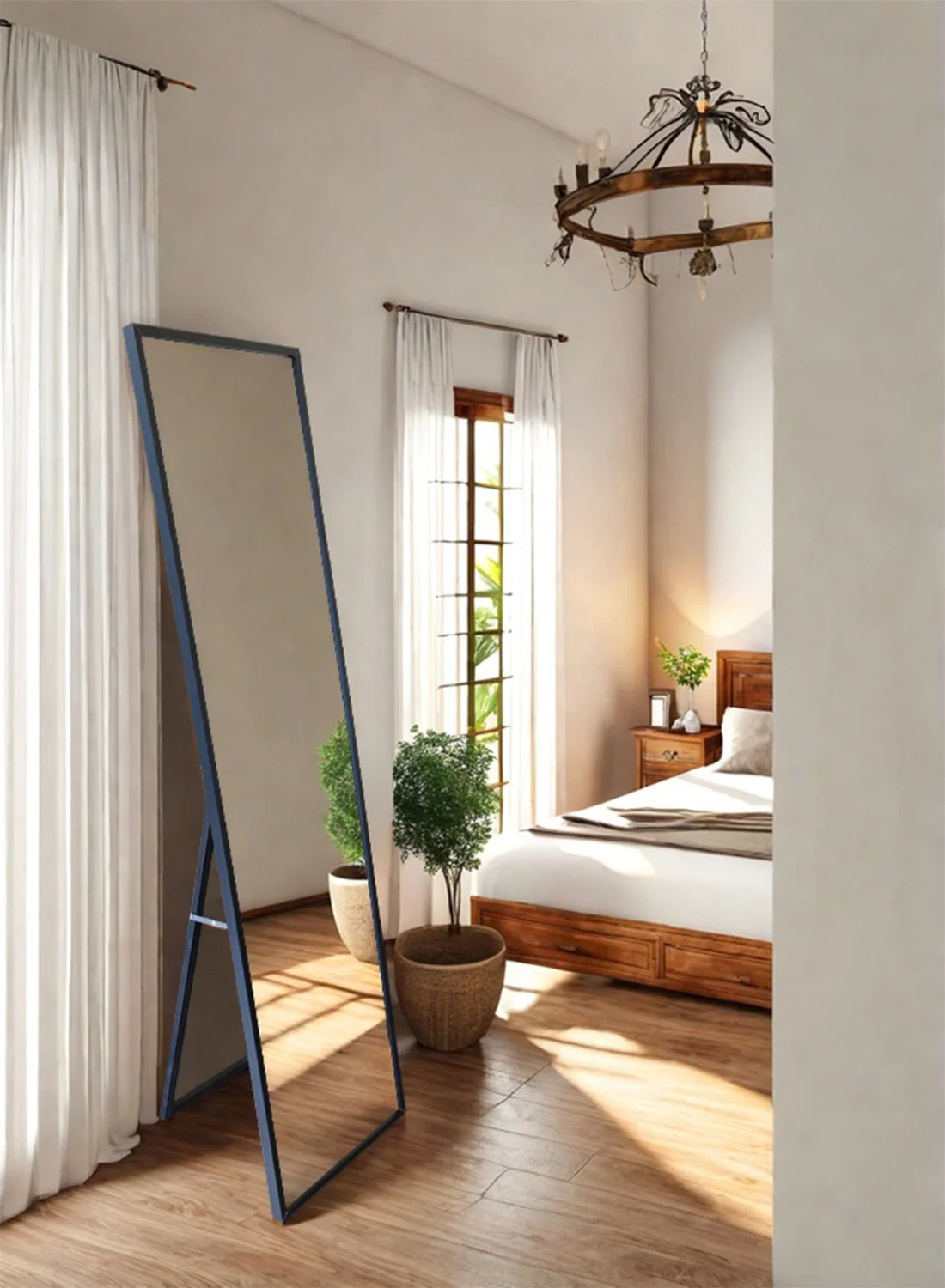 Noon East Full Length Mirror with Floor Stand (Black, 150x40cm) Premium Standing Mirror for Bedroom and Living Room srw5t