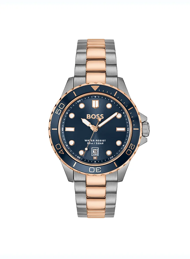 Premium Sport Quartz Analog Watch with Blue Dial and Two-Tone Stainless Steel Bracelet for Men goatv