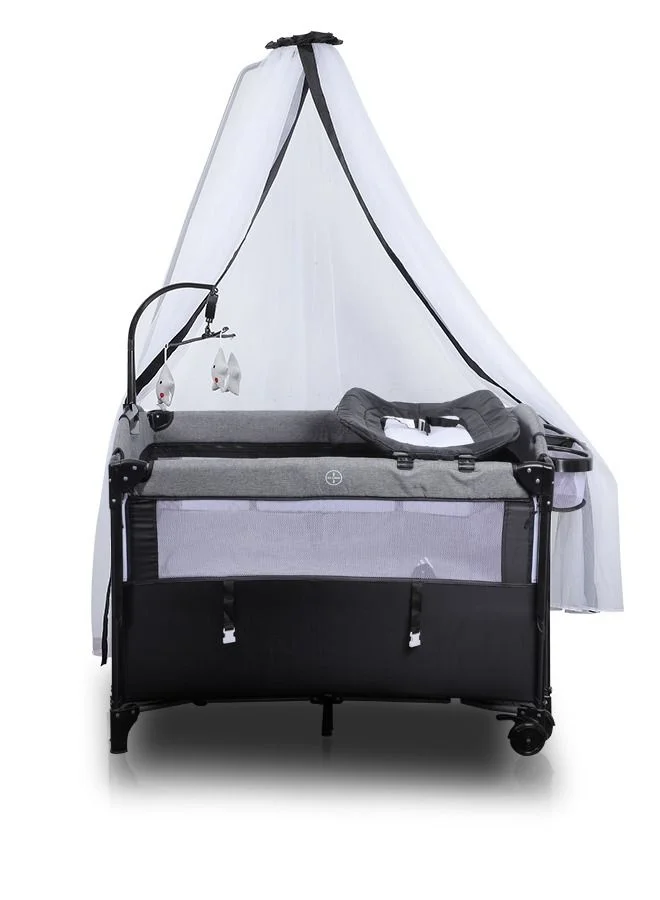 WALALLA Portable Baby Playard 5-in-1 Bedside Sleeper with Bassinet and Diaper Changer (Grey, 120 cm x 60 cm) lziae
