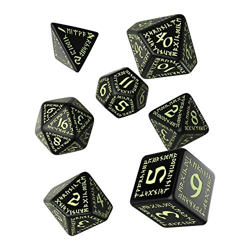 Q Workshop Runic Polyhedral RPG Dice Set (Glow-in-the-Dark, 7-Piece) u48wv