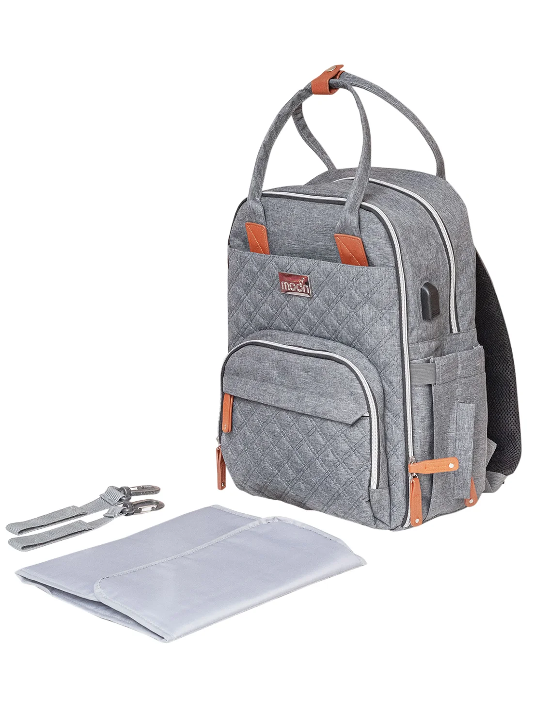 Moon Diaper Backpack Premium Multi-Functional Baby Travel Bag (Grey, Single Pack) 68sbm