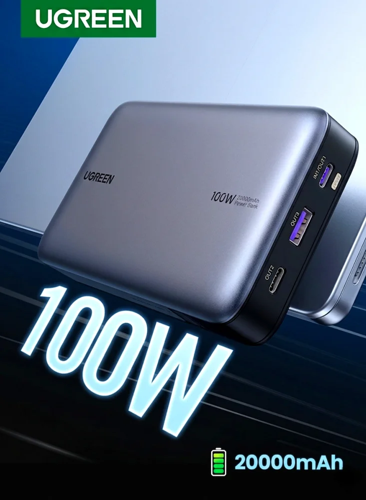 Premium 100W Fast Charging Power Bank 20000mAh Portable Laptop Charger with Dual USB-C and USB-A Ports (Black, 20000mAh) dhdht