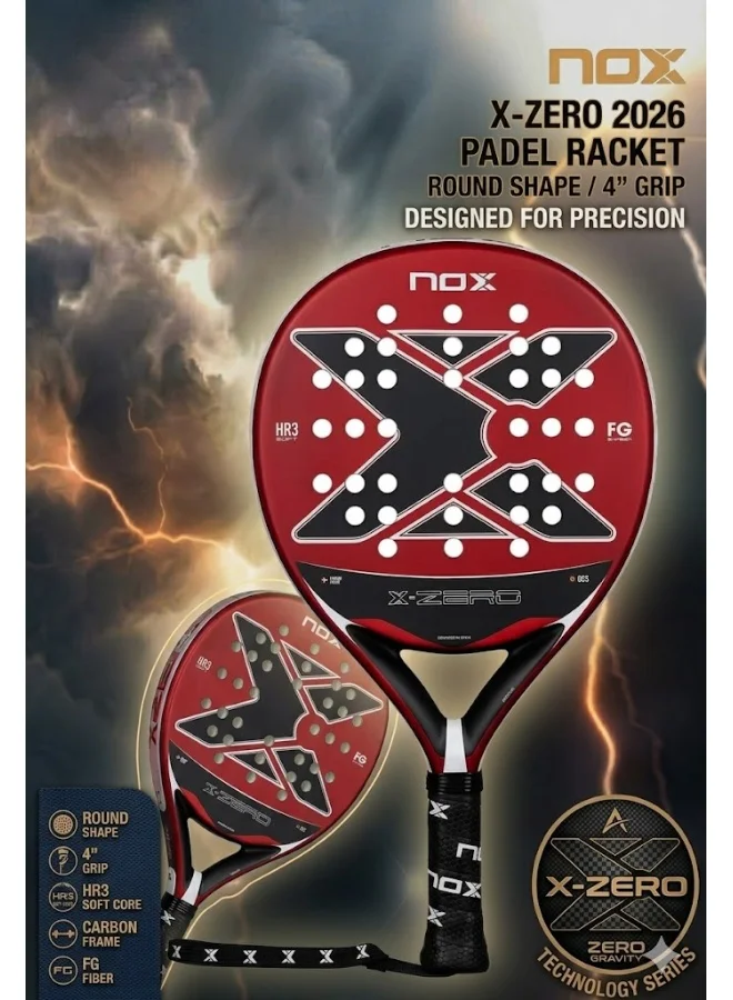 X-Zero 2026 Padel Racket Premium Carbon Fiber Round Shape Control Racket for Beginners (Red, 4-inch Grip) myu5z