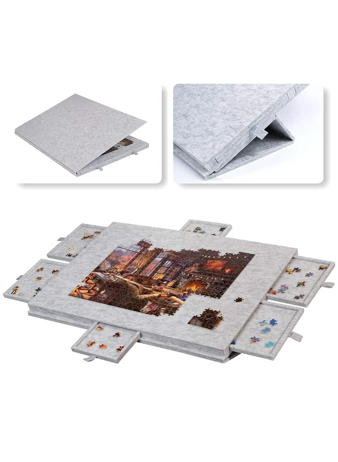 Delehehe Tilting Puzzle Board Table with 6 Drawers and Stand for 1000 Pieces (Portable, Felt Surface, 75 cm x 50 cm) 1b3cd