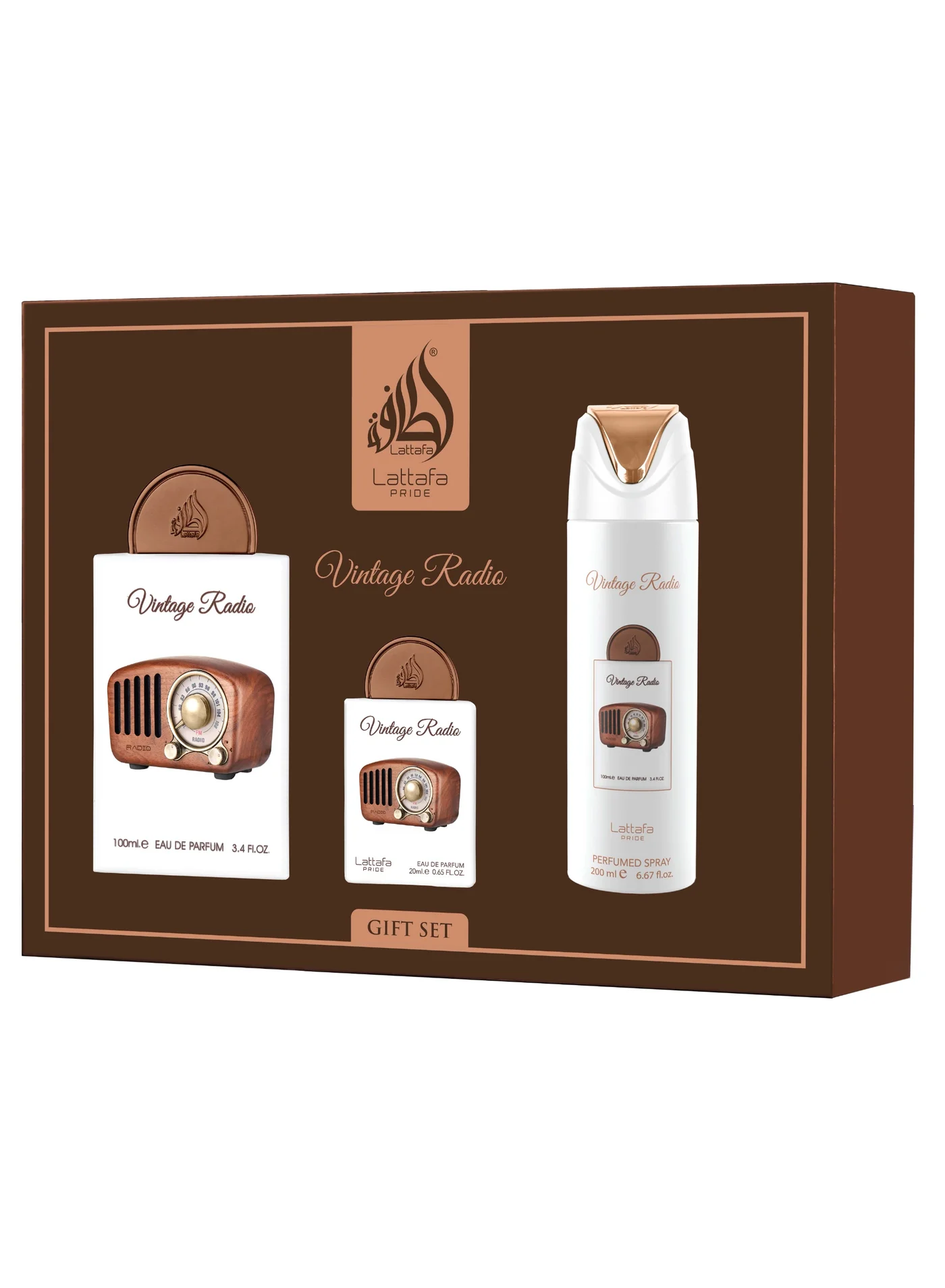 Lattafa Pride Vintage Radio Fragrance Gift Set (3 Piece Set, 100 mL) kpfc3