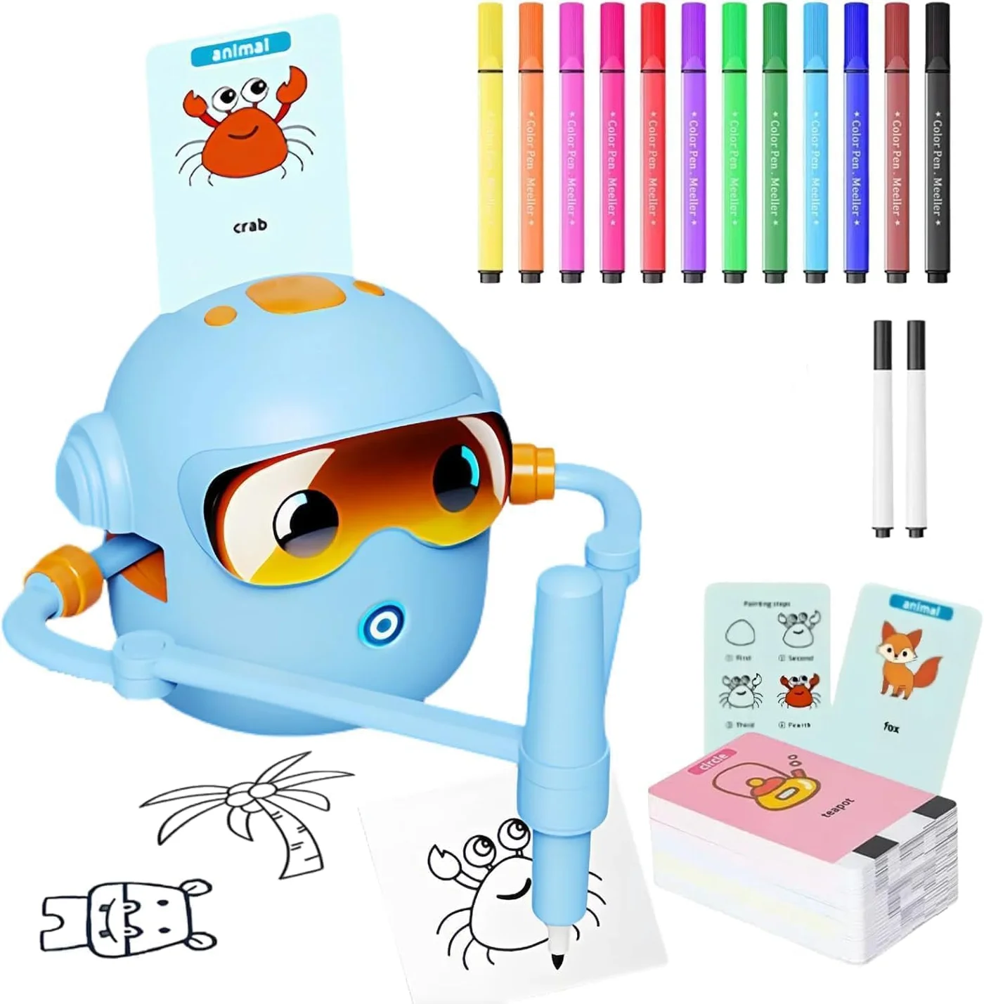 Kidzilla Smart Drawing Robot STEM Educational Learning Toy for Kids (Blue, 100 Flash Cards, 2 Pens) w0yr6