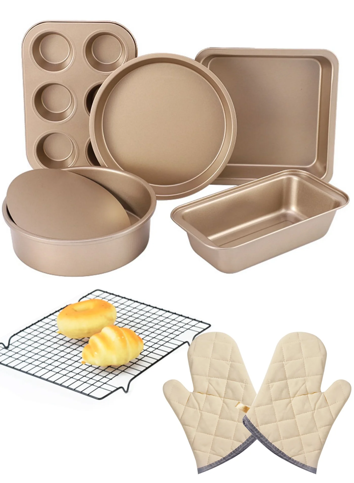EYSOO Nonstick Bakeware Set (7-Piece Carbon Steel Baking Pans) Professional Oven Trays for Home Bakers w5mtd