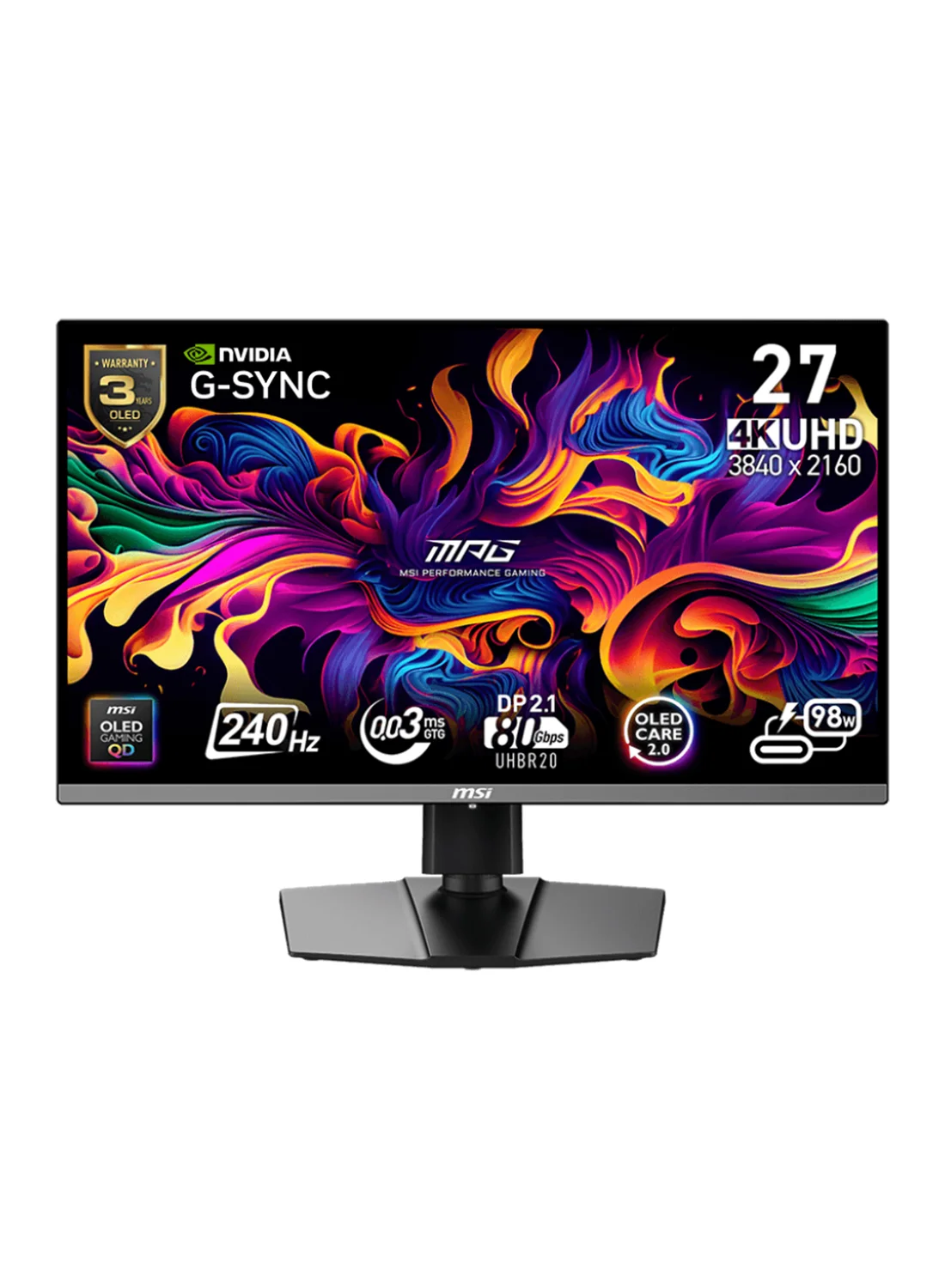 MSI MPG 272URX 27-inch QD-OLED Gaming Monitor 4K UHD 240Hz Ultra-Fast Response Display (Black, 27-inch) j2uxt