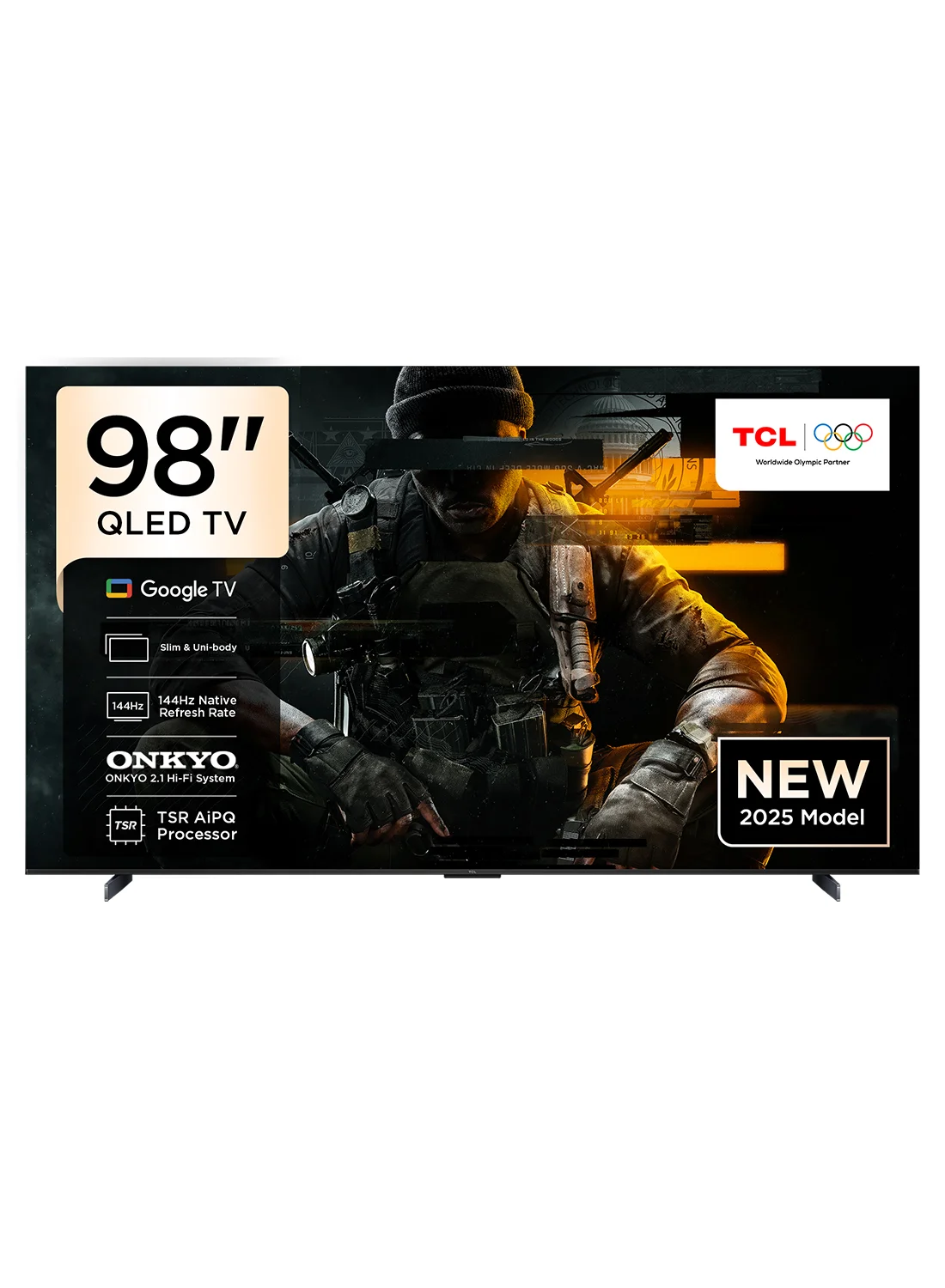 Premium 98 Inch 4K QLED Smart TV Gaming Display, 144Hz Refresh Rate, Hi-Fi Audio System, Slim Uni-body Design, Brushed Titanium (98 Inch) ohm6m