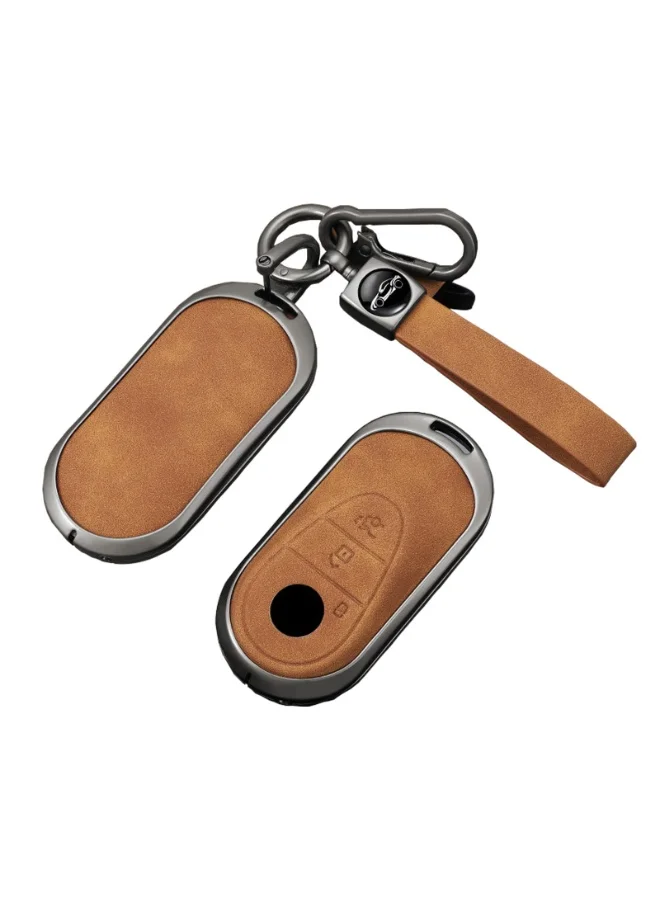 Premium Leather Remote Key Fob Cover with Keychain for Luxury Vehicle Smart Keys (Brown, 3-Button) l2i2u