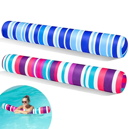 Premium Inflatable Swim Pool Noodles Soft Fabric Covered Floating Tubes for Adults (Blue and Purple, 2 Pack) jy7yy