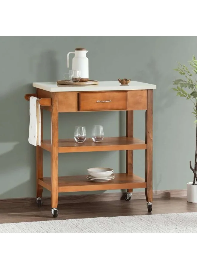 Pan Home Kitchen Trolley Storage Organizer with Shelves (Beige and Brown, 80 cm x 40 cm x 85 cm) 91upg