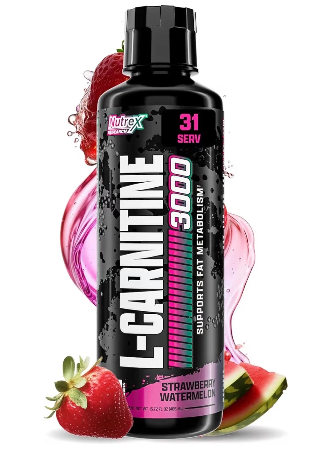 Nutrex Research L-Carnitine 3000 Liquid Supplement Strawberry Watermelon Flavor (465 mL, 31 Servings) 6x2w2