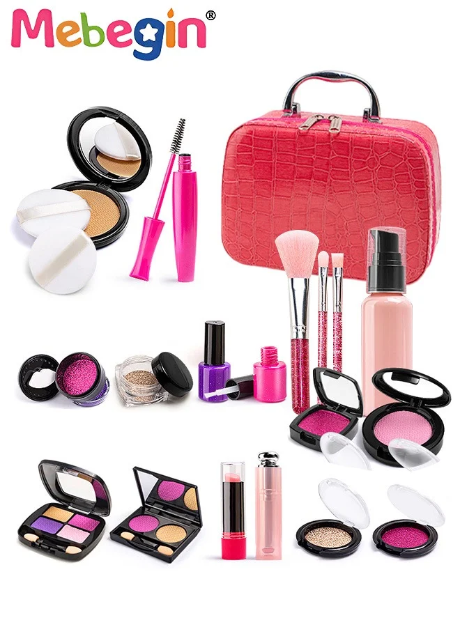MEBEGIN Kids Makeup Kit for Girls, Washable Simulation Cosmetic Set with Carrying Case (21 Pieces) 6zszc