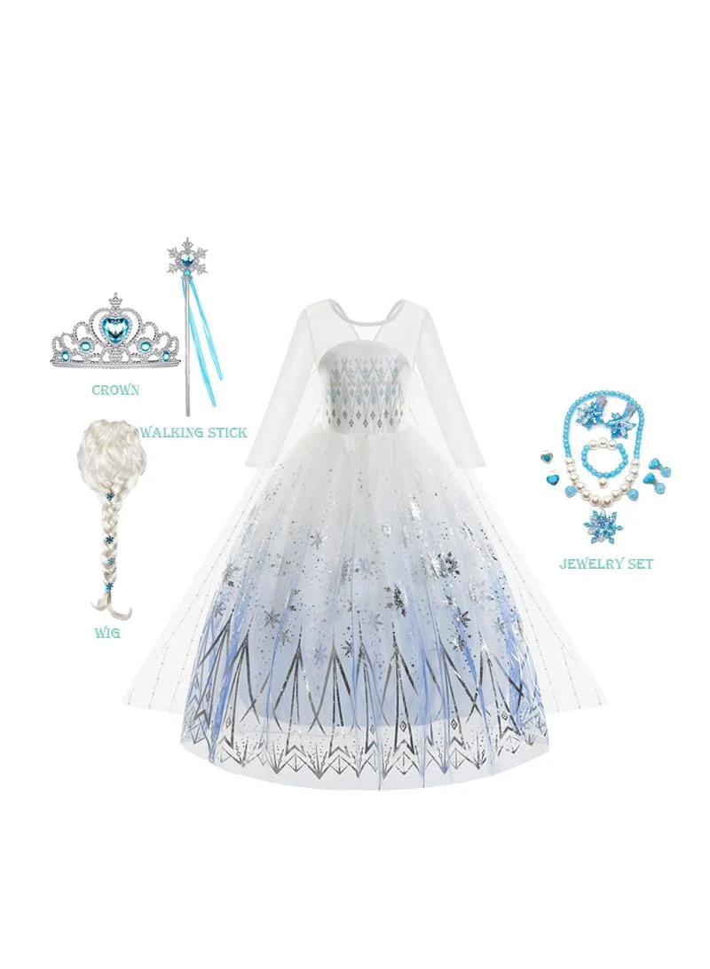 Premium Princess Themed Cosplay Costume Set for Girls Breathable Fancy Dress Party Outfit (Size 120cm) hs9a6