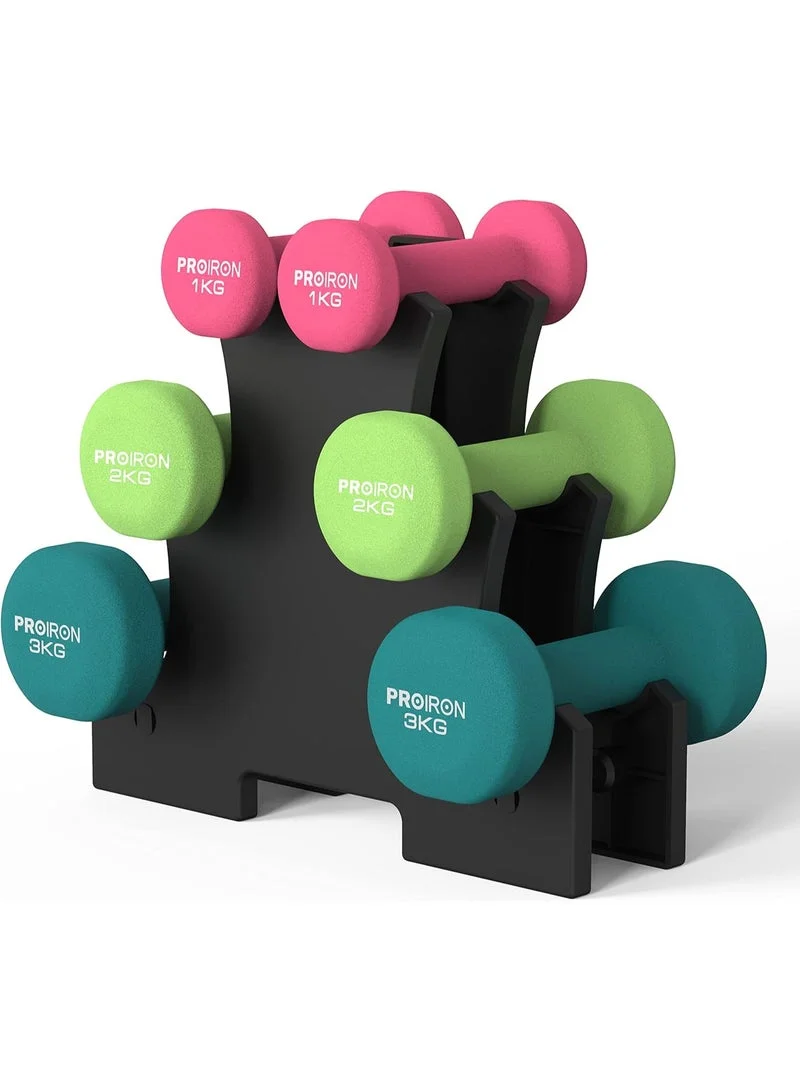 PROIRON Dumbbell Set with Rack (Neoprene Coated, 1kg, 2kg, 3kg) Premium Fitness Weights for Women and Beginners fqiuj