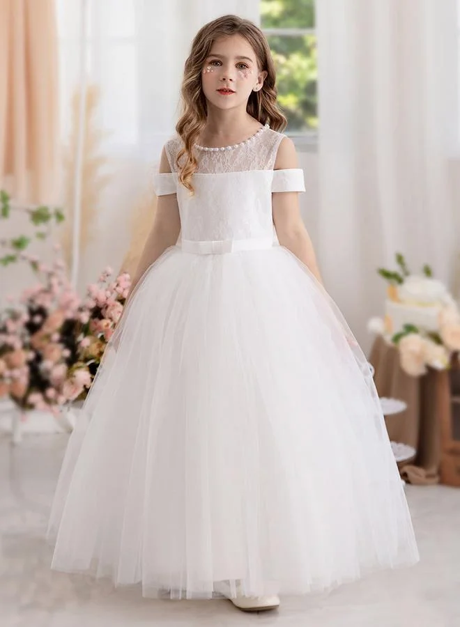 Take Two Bow Detail Cold Shoulder Lace Insert Dress Elegant Evening Wear for Women uk23b