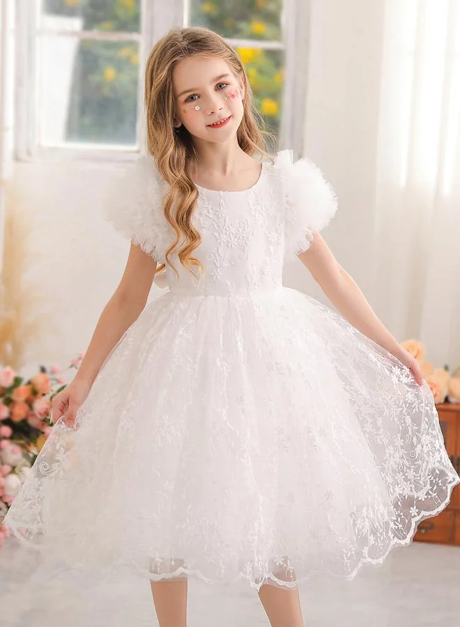 Take Two Girls Floral Mesh Lace Party Dress with Bow Detail (Kids, Pink, 120 cm) r0k55