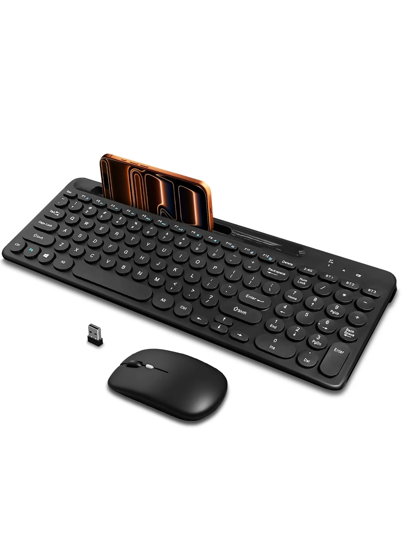 Aookay Wireless Keyboard and Mouse Combo Arabic & English Layout Multi-Device Bluetooth 2.4G Connectivity with Integrated Phone Tablet Holder (Black) ebt1q