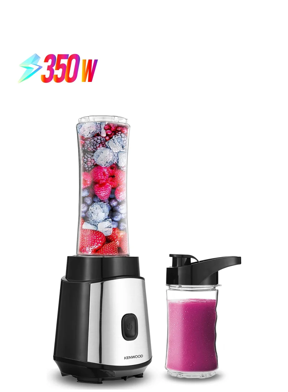 Personal Smoothie Blender with Two Tritan Travel Cups, 350W High-Performance Motor for Crushing Ice (Black, 570mL & 400mL) r0xhv