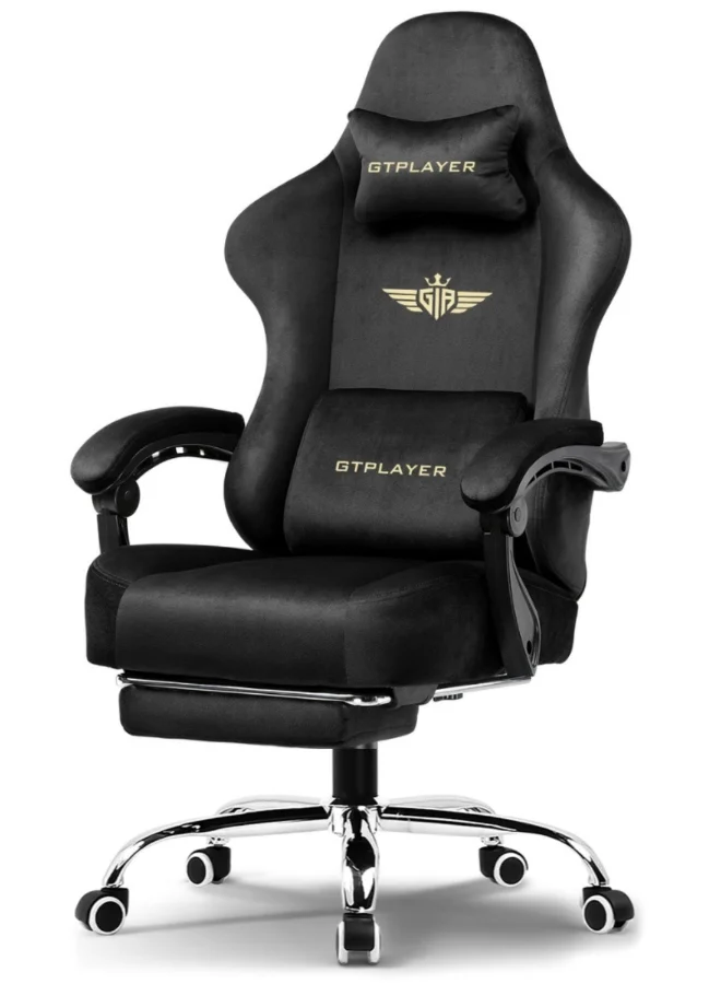 Premium Ergonomic Gaming Chair with Pocket Spring Cushion and Footrest, Adjustable Lumbar Support and Headrest for Office and Gaming (Black) mprve