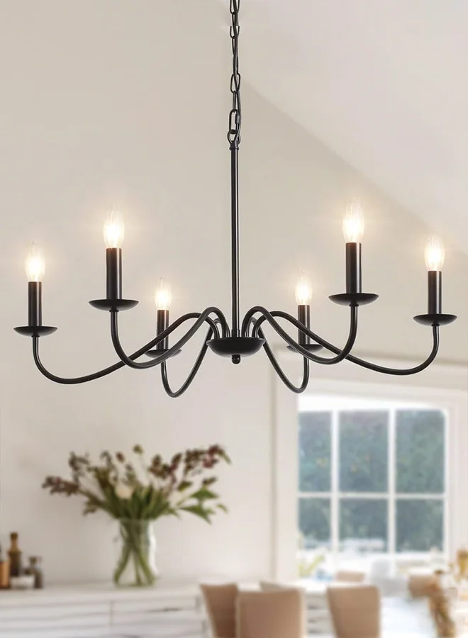 APEX Sputnik Chandelier 6-Light Farmhouse Ceiling Hanging Light Fixture for Living Room and Kitchen (Black, 6-Light) kodem
