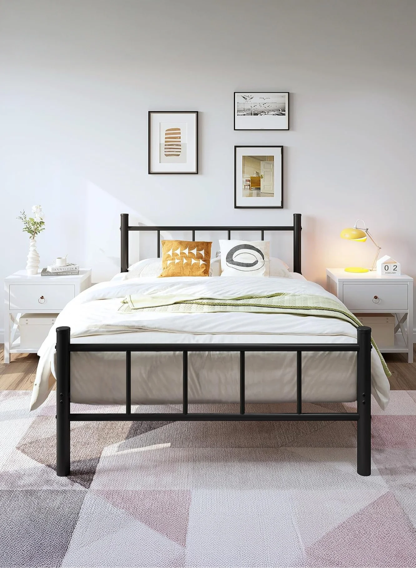 Yanara Metal Platform Bed Frame with Headboard and Footboard, Heavy-Duty Steel Slat Support for Bedroom (Black, 90x190cm) n0kvu
