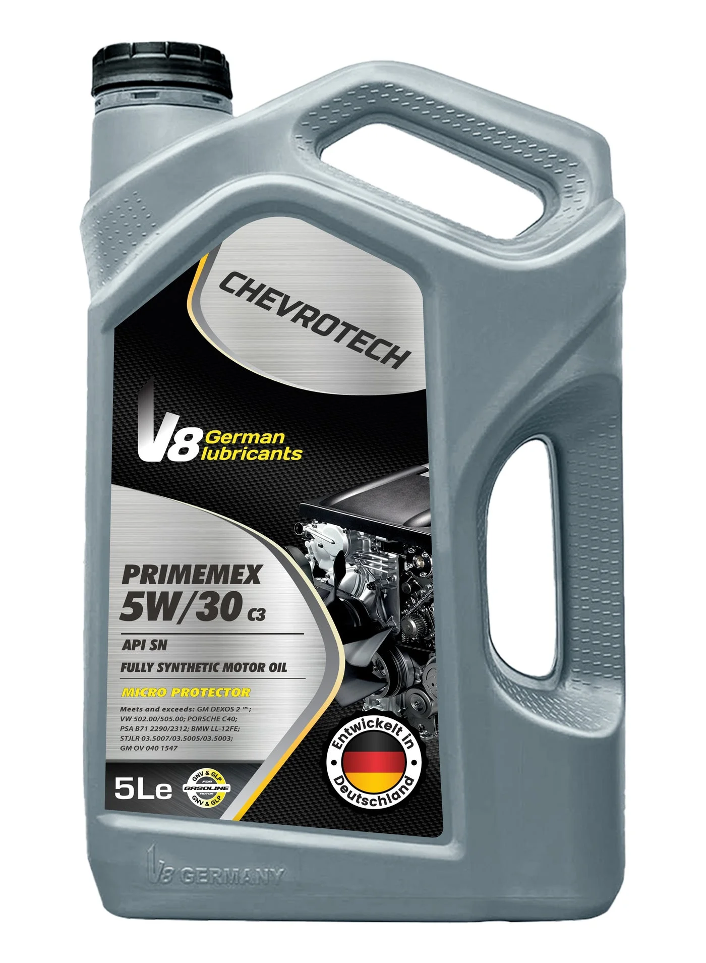 V8 German Lubricants 5W-30 Fully Synthetic Motor Oil (API SN ACEA C3, 5L) - Premium High-Performance Engine Lubricant cpsn5