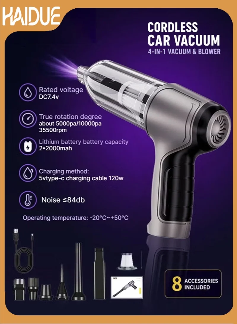Haidue Handheld Cordless Vacuum Cleaner High Power 120W 3200pa Portable Suction for Car Home and Office (120W) jap3a