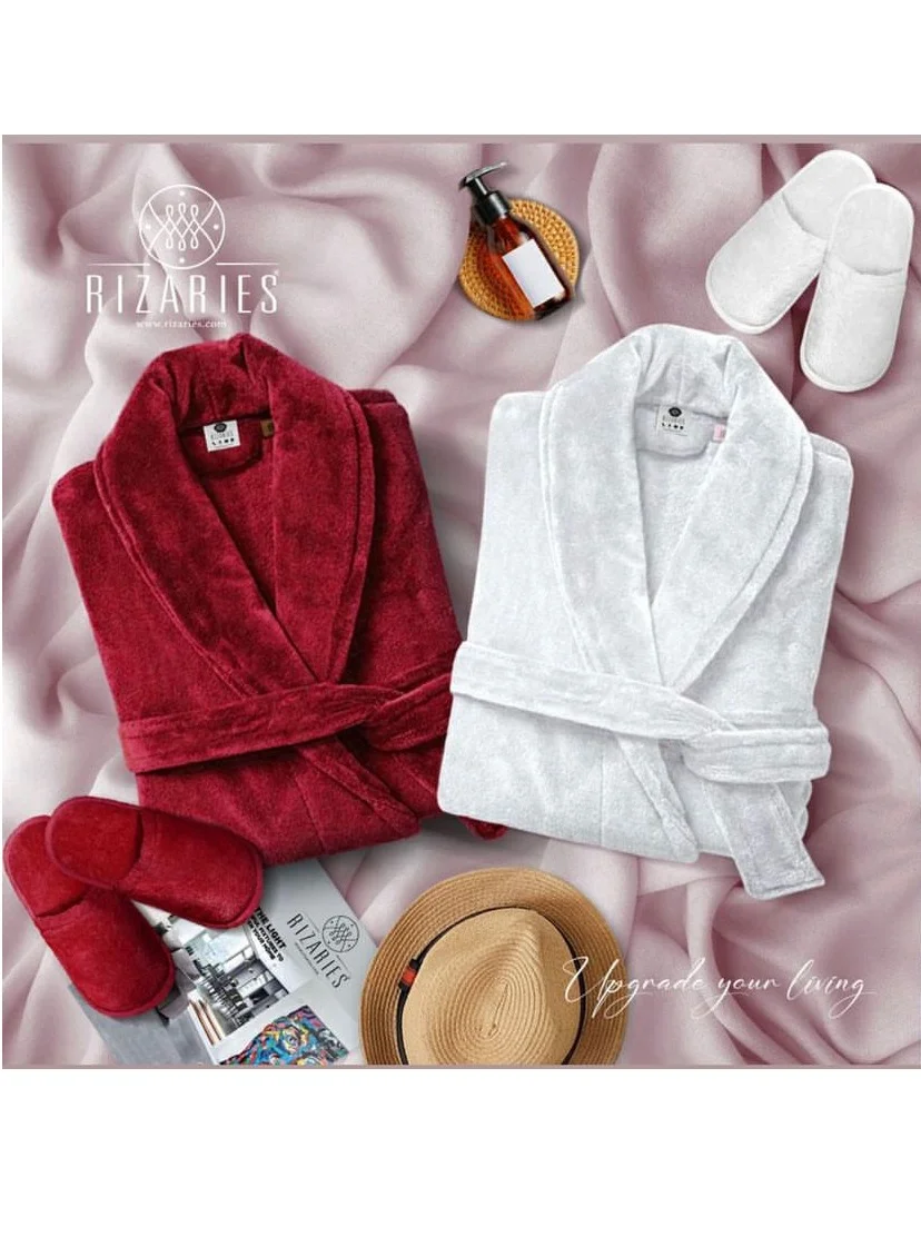 RIZARIES Luxury Velour Bathrobe and Slipper Set for Couples (Red and White, 4-Piece Set) wq5le
