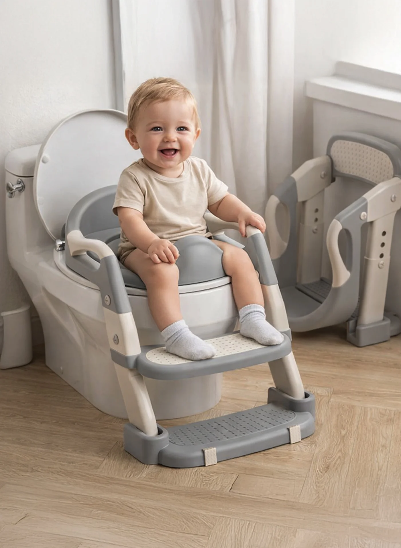 TOTOJOY Baby Potty Training Seat with Ladder Foldable Toddler Toilet Trainer with Step Stool and Splash Guard (Adjustable, Unisex) p1zpw