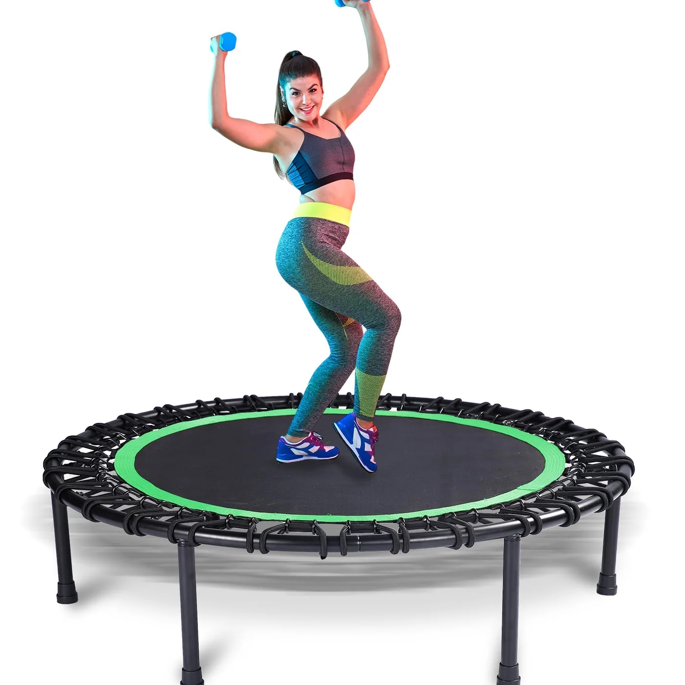 KOKSRY Mini Fitness Trampoline with Bungees Stable Quiet Rebounder for Indoor and Outdoor Workouts (Adults, 100 cm) tkawk
