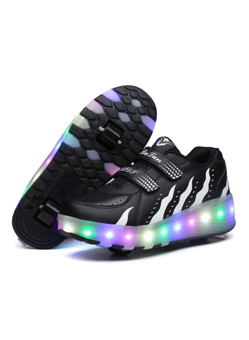 HUSK'SWARE LED Roller Skates Shoes Rechargeable Double Wheel Sneakers for Kids (Luminous, Unisex) 4t4xn