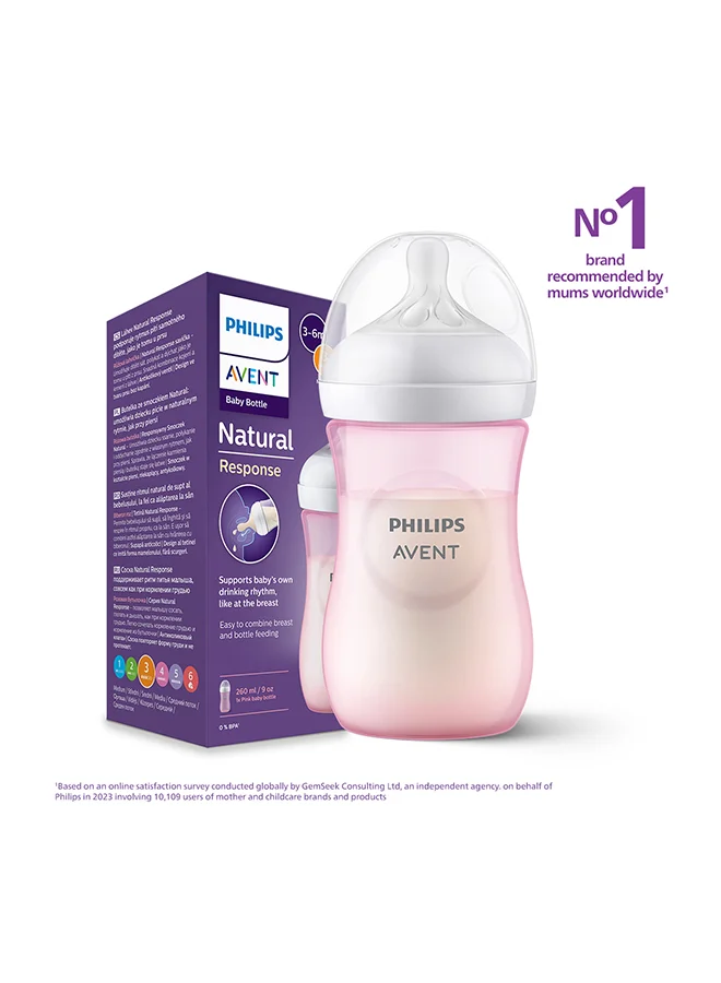 Premium Natural Response Baby Feeding Bottle (Pink, 260 mL) rmr80