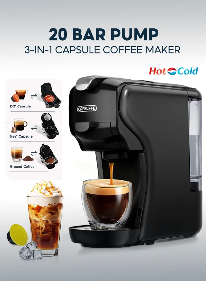 Cafelffe 3-in-1 Capsule Coffee Maker 20Bar High-Pressure Espresso Machine (Black, 600mL) o3ilh
