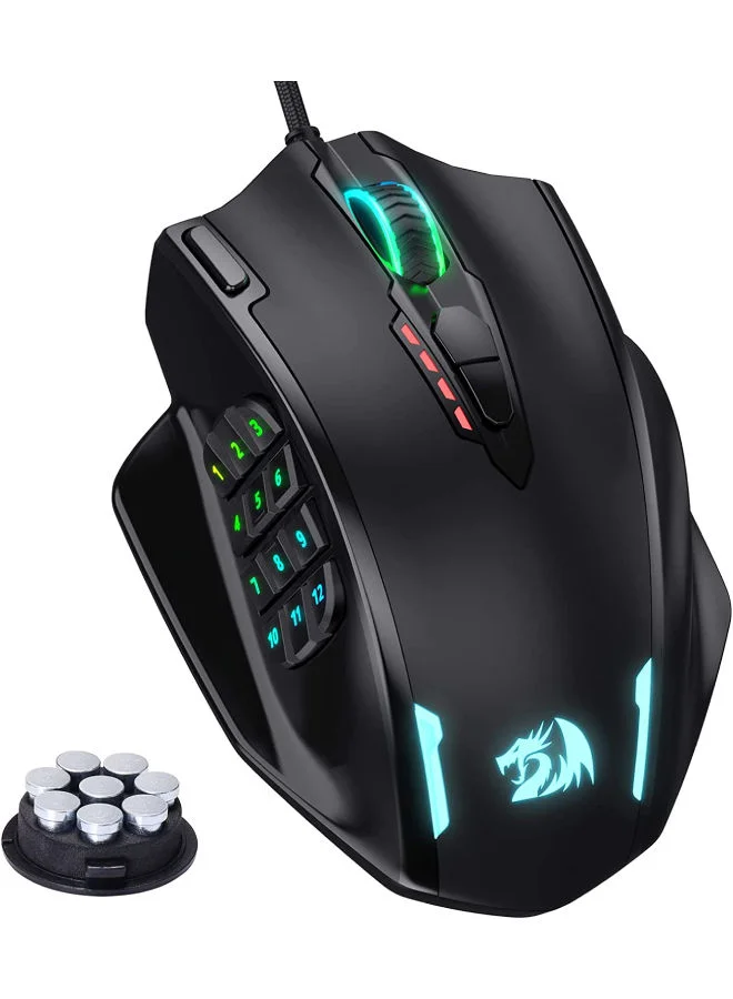 Gaming Mouse Wired Optical High Precision RGB LED 20 Programmable Buttons (Black, 12400 DPI) dmz3y