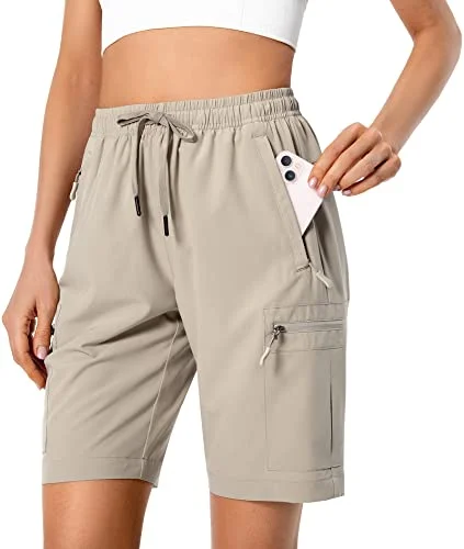 Premium Womens Lightweight Hiking Cargo Shorts Quick Dry Athletic Apparel for Travel Golf Camping (Khaki, Medium) i6d8o
