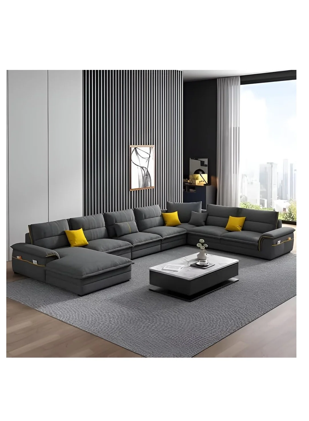 Zayn Comforts Modern Minimalist U-Shaped Sofa 7-Seater Premium Fabric Lounge (Grey, 350cm) 9p4fx