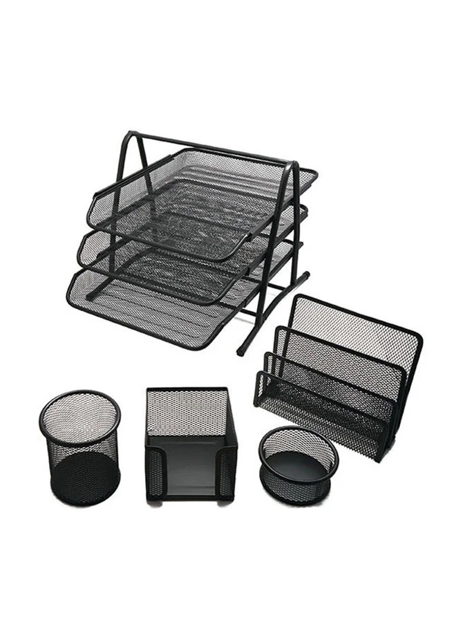 LEENO 5-Piece Office Desk Organizer Set (Premium Metal, Black) hrcj9