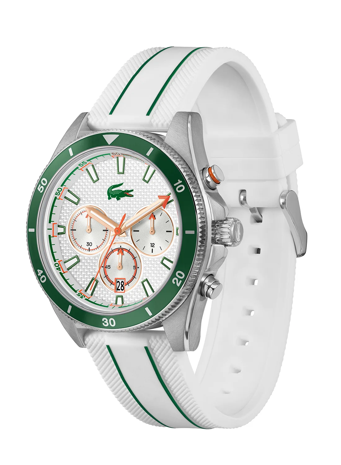 Premium Round Chronograph Men's Watch with Silicone Band (White, 44mm) ado4d