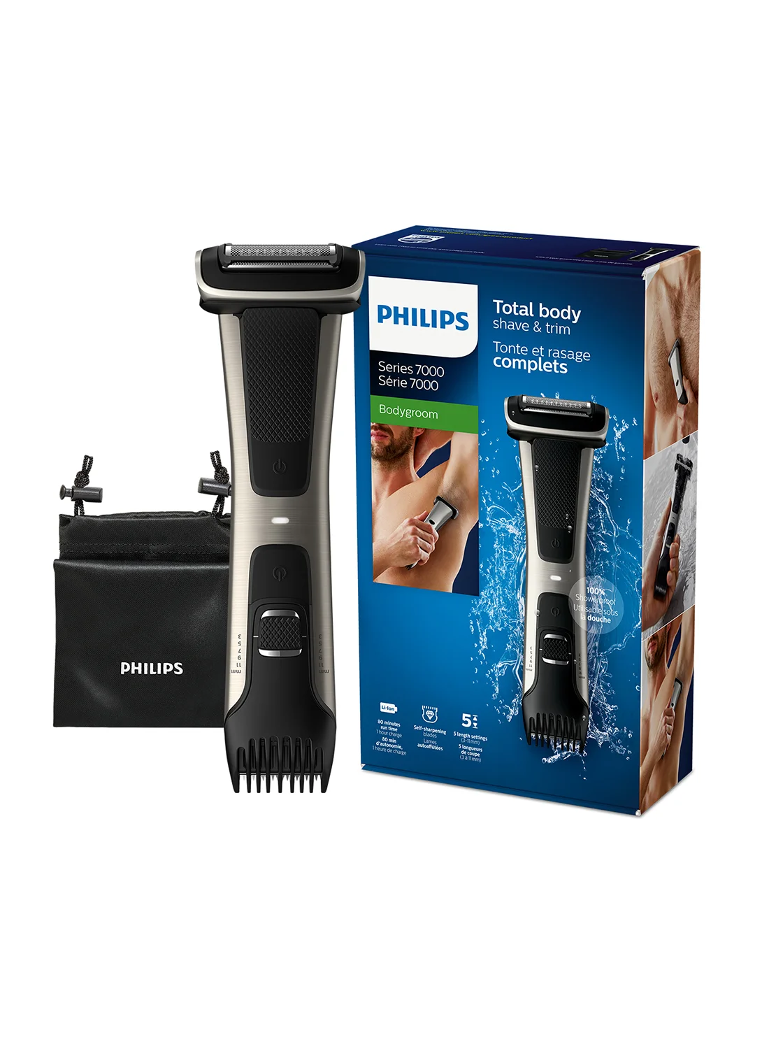 Professional Showerproof Body Trimmer and Groomer with Skin Protection and Adjustable Comb (Black) ics9j