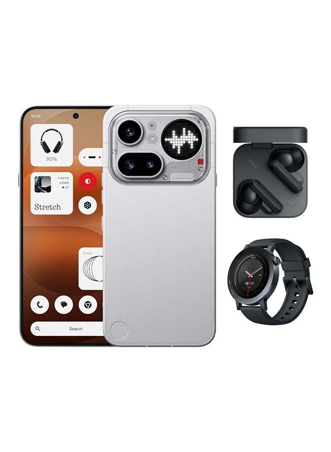 Premium 5G Smartphone Dual SIM 12GB RAM 256GB Storage with Wireless Earbuds and Smartwatch Set (Silver, 17.35 cm) pum37