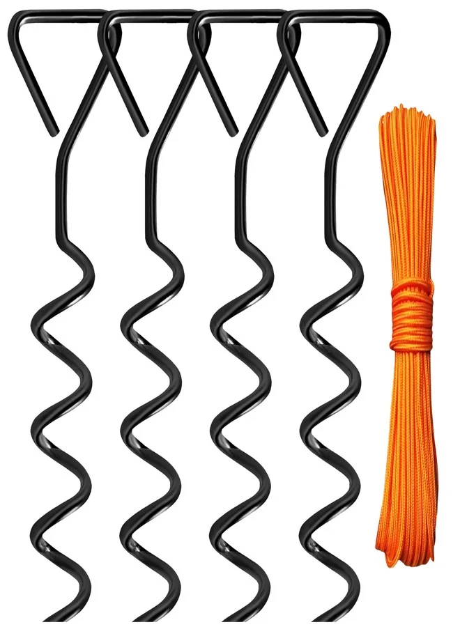 Tradesparker Heavy Duty Trampoline Anchor Kit with Corkscrew Steel Stakes and Secure Belts (Black, 4-Pack) ygw82