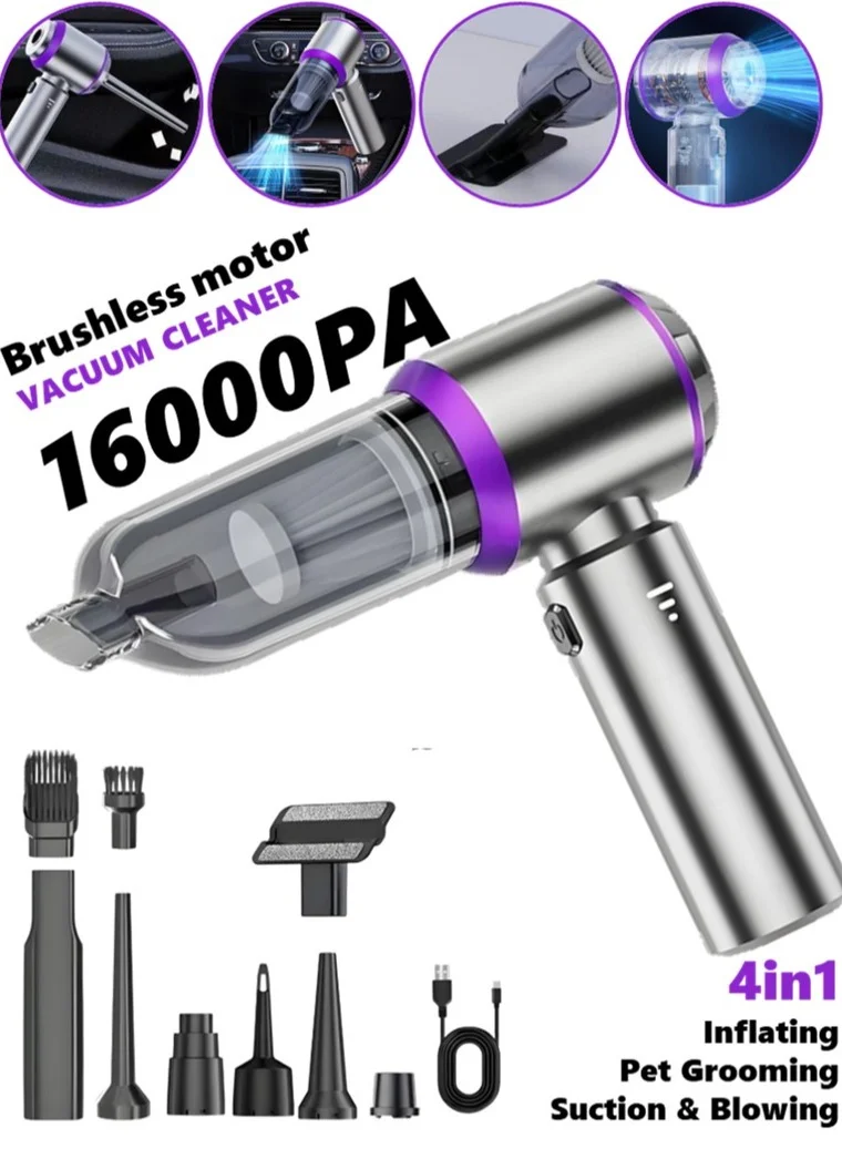 SUITU 4-in-1 Cordless Handheld Vacuum Cleaner, High Power 16000PA Portable Car Duster with LED Light (Silver) d9m8p