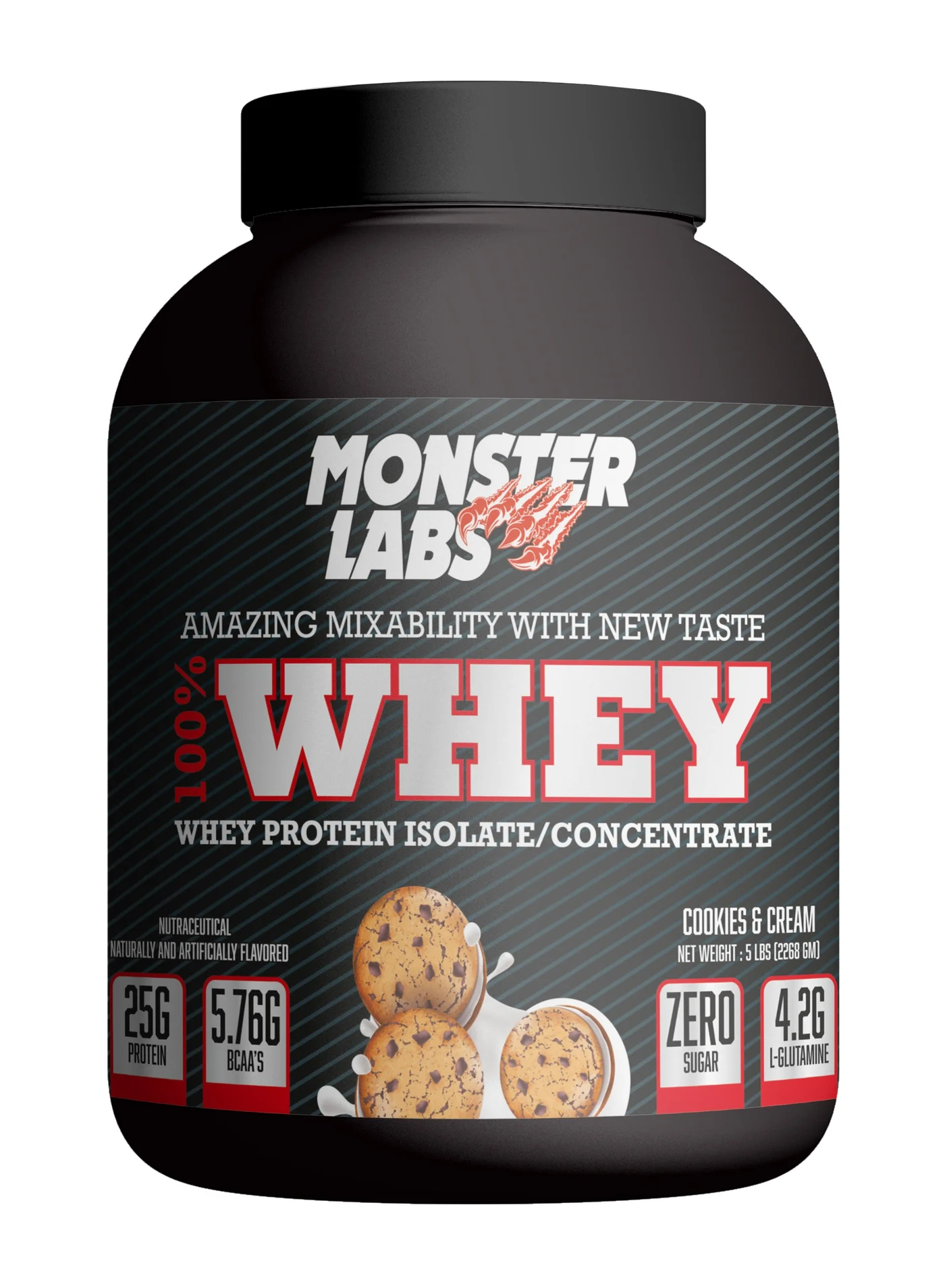 Monster Labs Whey Protein Powder Premium Muscle Support Formula (Cookies & Cream, 2.27 kg) zi667