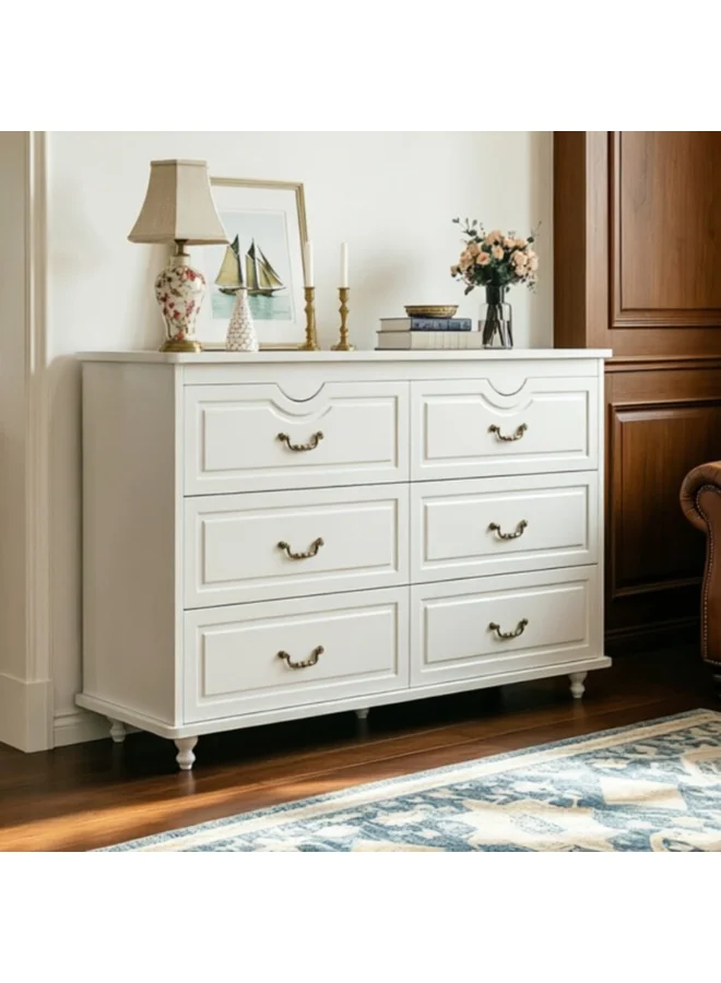 YY-Recheer Vintage Sideboard Cabinet with 6 Drawers and Metal Handles (120cm) zssuy