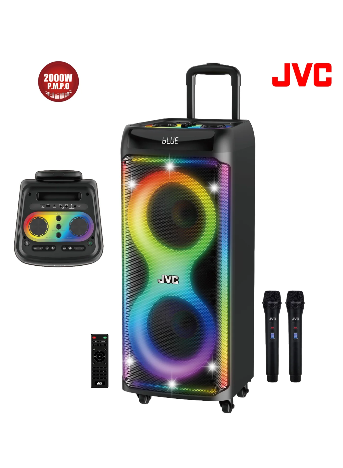 Portable Trolley Party Speaker System with Dual 10-inch Drivers and Dual Wireless Microphones (Black, 8000mAh Battery) mki05