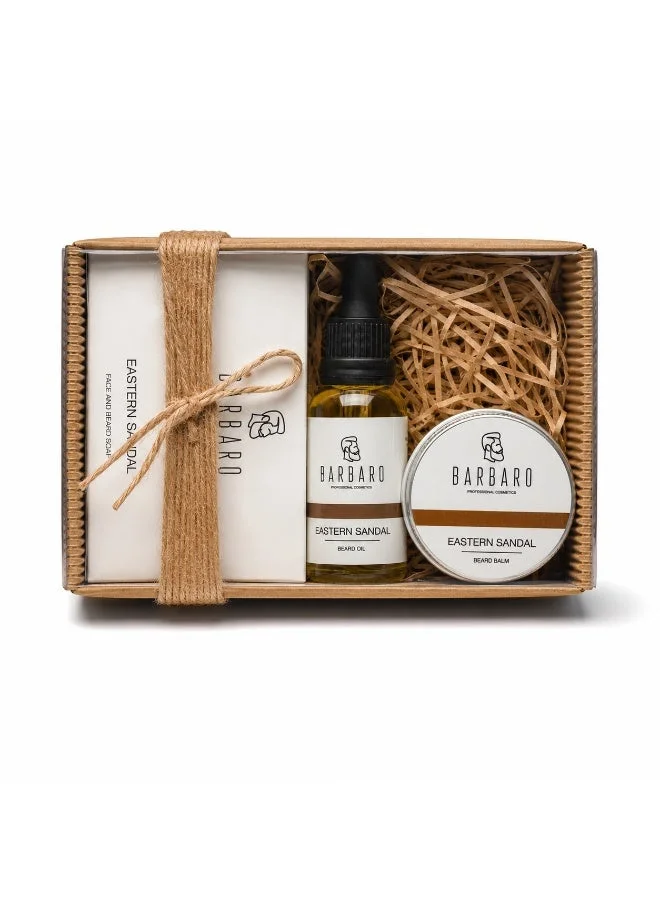 BARBARO Men's Beard Grooming Kit with Oil Soap and Balm (Eastern Sandalwood Scent, 3-Piece Set) l6jdz