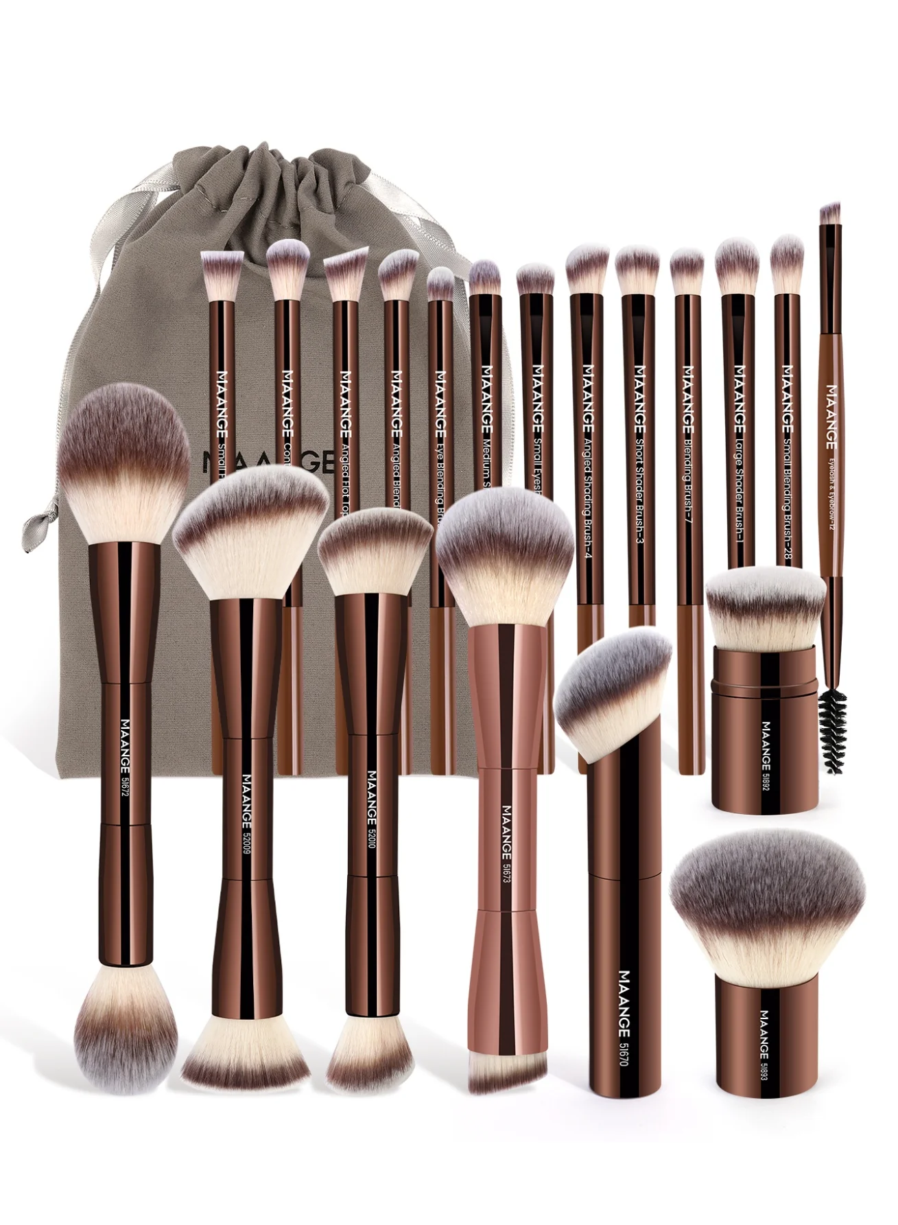 MAANGE 21Pcs Professional Makeup Brush Set Double-ended Kabuki Contour Tools for Liquid Powder Blending (Brown, 21Pcs) 62z7z