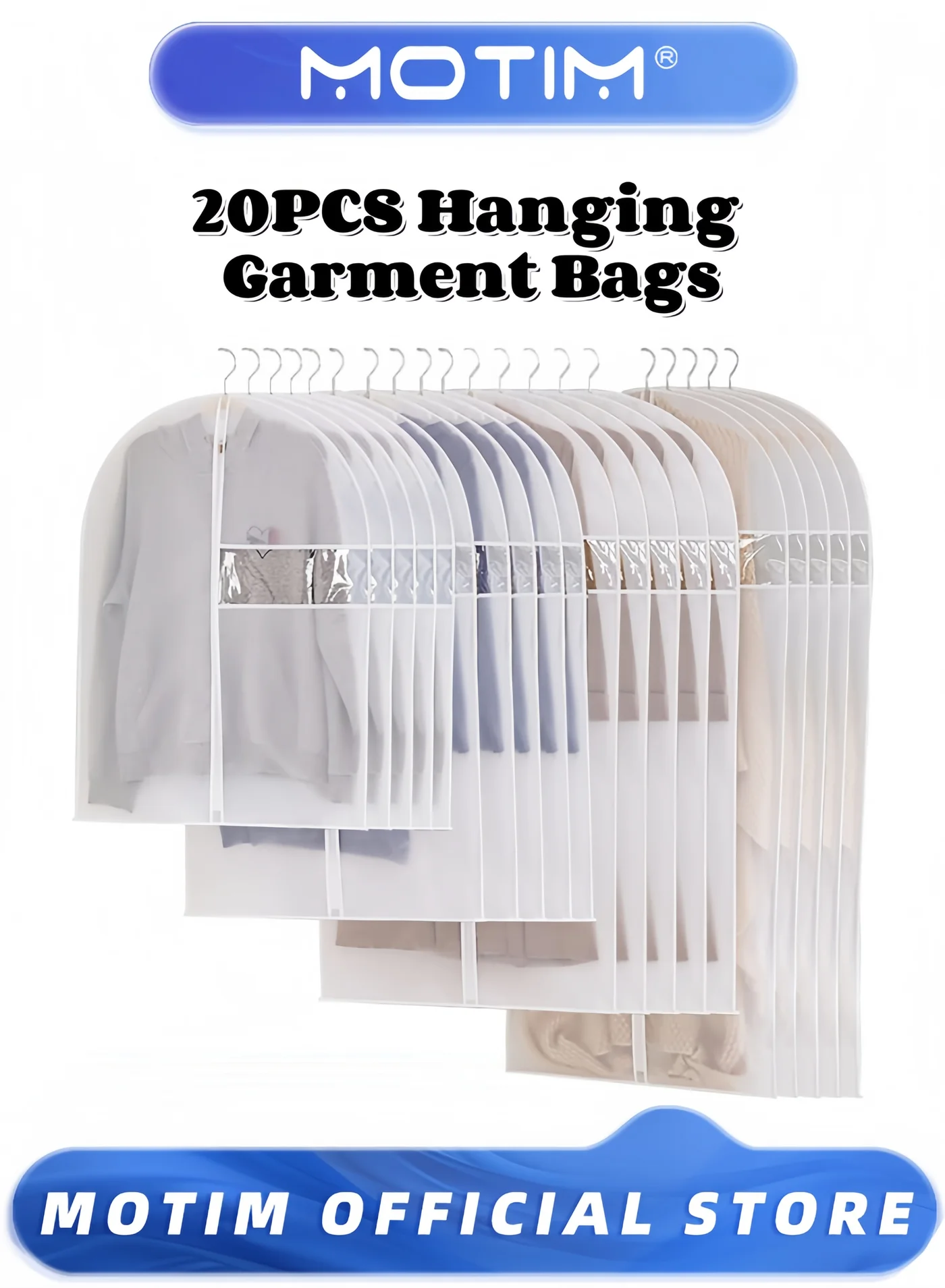 Motim Hanging Garment Bags Dustproof Clothes Covers with Zipper (20-Pack, 80-140cm) jrlp9